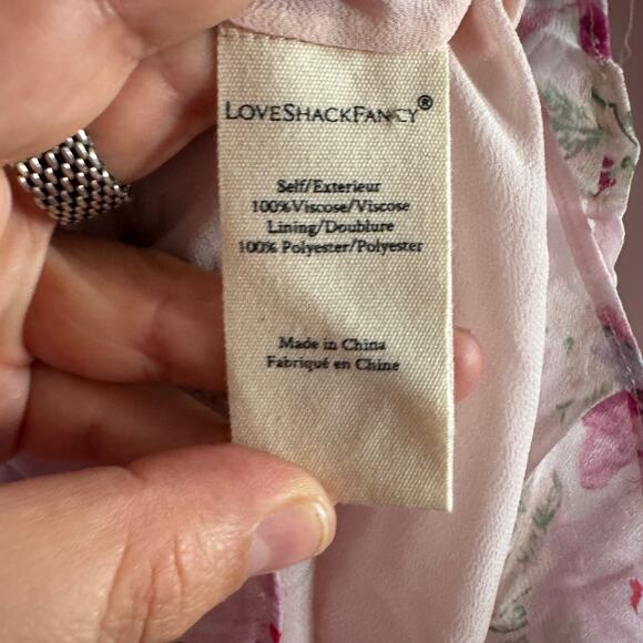 New LoveShackFancy Popover Mini Dress Pink Floral Layered Smocked Ruffled Sz L - Picture 9 of 11